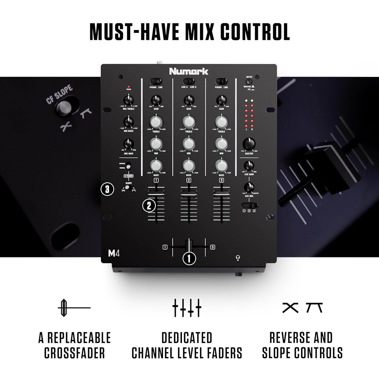 Numark M4 3-Channel Rack Mountable DJ Mixer 3
