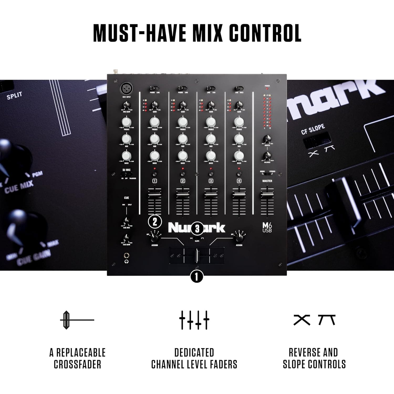 Numark M6 USB 4-Channel DJ Mixer 3